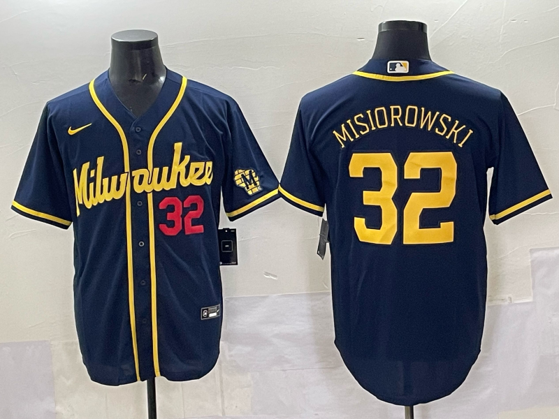 Men 2025 Milwaukee Brewers #32 Misiorowski blue Nike MLB Jersey style 08